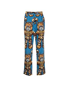 Moschino Blue Allover Robot Print Cotton Trousers, Brand Size 44 (Waist Size 29")