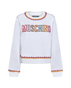 Moschino Fantasy Print White Crochet Details Cotton Sweatshirt