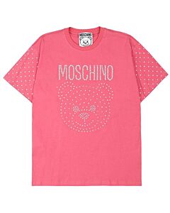 Moschino Fuschia Crystal Teddy Bear Oversize Cotton T-Shirt