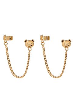 Moschino Gold Teddy Bear Logo Chain Drop Earrings