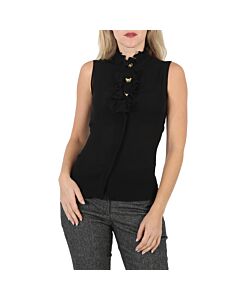 Moschino Ladies Black Ruffle-Trim Silk Sleeveless Shirt, Brand Size 38 (US Size 4)