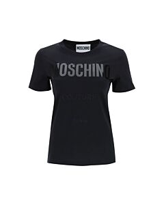 Moschino Ladies Black Vinyl Logo T-Shirt, Brand Size 38 (US Size 4)