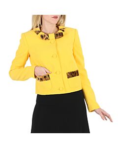 Moschino Ladies Yellow Leopard Print Detail Crepe Blazer, Brand Size 40 (US Size 6)