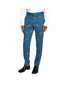 Moschino Men's Blue Allover Robot Bear Print Trousers, Brand Size 44 (Waist Size 29")