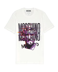 Moschino Men's White Glitch Artwork Cotton T-shirt