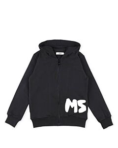 MSGM Boys Nero Logo Print Zip-Up Jersey Hoodie