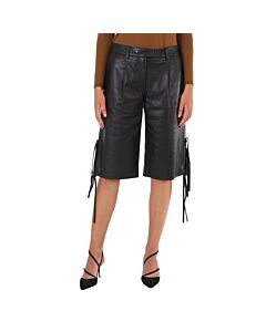 Off-White Ladies Black Formal Leather Shorts, Brand Size 42 (US Size 10)