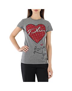 Philipp Plein Grey/Multi Crystal Heart Printed Cotton Jersey T-shirt