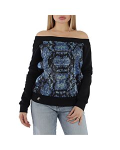 Philipp Plein Ladies Black/Multi Crystal Cotton Jersey Sweatshirt