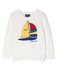Polo Ralph Lauren Boys Deckwash White Sail Boat Embroidered Jumper