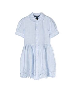 Polo Ralph Lauren Girls Light Blue Linen Broderie Anglaise Shirt Dress