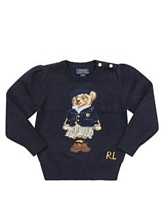 Polo Ralph Lauren Girls Navy Cotton-Blend Polo Bear Intarsia Jumper