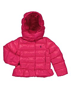 Polo Ralph Lauren Girls Sport Pink Water-Repellent Down Peplum Puffer Jacket, Size 5