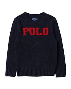Polo Ralph Lauren Navy Logo Intarsia-Knit Wool-Blend Sweater