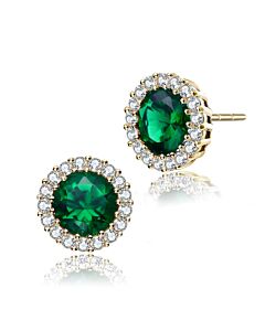 Rachel Glauber Elegant 14K Gold Plated Eemrald Green Cubic Zirconia Round Earrings