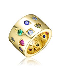 Rachel Glauber Gold Plated Multi Colored Cubic Zirconia Wide Band Ring