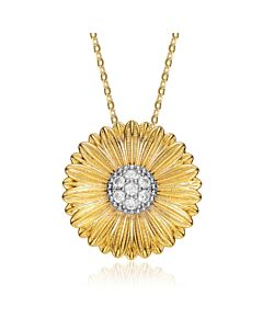 Rachel Glauber Rhodium and 14K Gold Plated Cubic Zirconia Floral Pendant Necklace