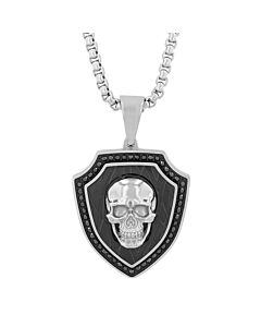 Robert Alton 1/2CTW Black Diamond Stainless Steel with Black & White Finish Skull Pendant