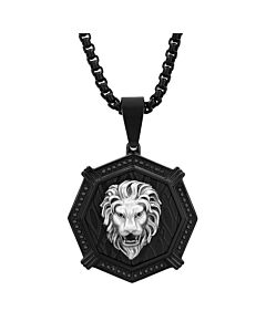 Robert Alton 1/4CTW Black Diamond Stainless Steel with Black Finish Lion Pendant