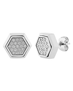 Robert Alton 1/5CTW Diamond Stainless Steel Hexagon Stud Earrings