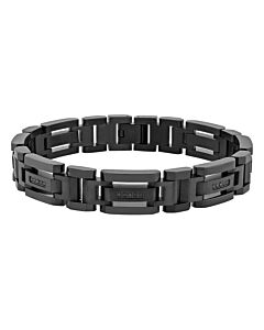 Robert Alton 1/6CTW Black Diamond Stainless Steel with Black Finish Men's H-Link Bracelet