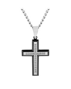 Robert Alton 1/8CTW Diamond Stainless Steel with Black & White Finish Cross Pendant