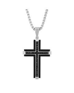 Robert Alton 1CT Black Diamond Stainless Steel with Black & White Finish Cross Pendant