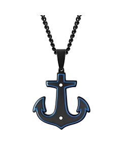 Robert Alton Stainless Steel with Black & Blue Finish Anchor Pendant
