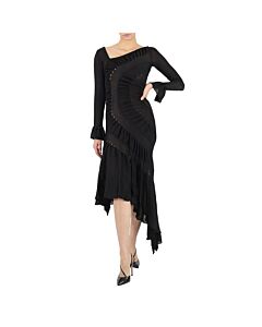 Roberto Cavalli Ladies Black Asymmetric Midi Cocktail Dress