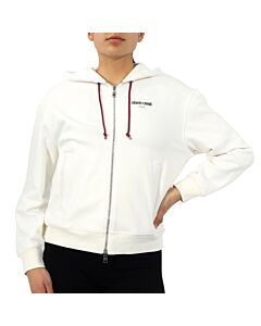 Roberto Cavalli Ladies White Cotton Lucky Symbols Zip Hooded Sweatshirt