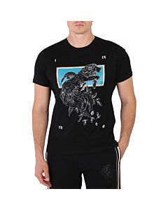 Roberto Cavalli Men's Black Graphic Print Crewneck Cotton T-shirt
