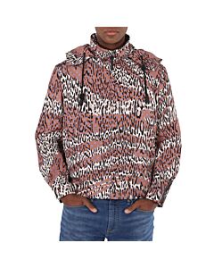 Roberto Cavalli Men's Venetianred / Natwhite Animal Oddity-print Windbreaker Jacket, Brand Size 46 (US Size 36)