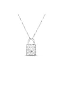 Roberto Coin 18K White Gold Tiny Treasures Diamond Lock Necklace - 002136Awchx0