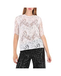 Roseanna Ladies White Cotton Lace T-Shirt, Brand Size 36 (US Size 2)