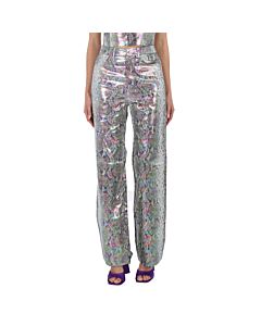 Rotate Spiced Plum Comb Snake Print Straight Pants