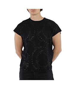 Saint Laurent Black Cotton Short Sleeve T-shirt With Galaxy Detail