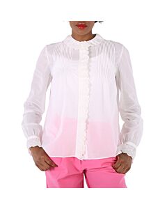 Saint Laurent Ladies White Broderie Anglaise Frilled Blouse In Cotton Voile, Brand Size 38 (US Size 4)