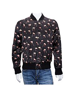 Saint Laurent Men's Teddy Jacket in Black and Pink Flamingo, Brand Size 48