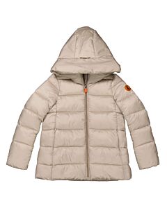 Save The Duck Girls Rainy Beige Logo Patch Puffer Jacket
