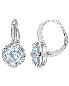 AMOUR 3 3/5 CT TGW Sky Blue Topaz and White Sapphire Halo Leverback Earrings In Sterling Silver
