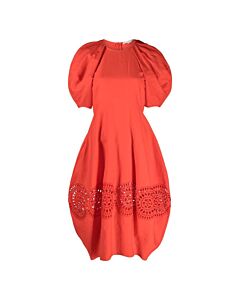 Stella Mccartney Bright Red Broderie Anglaise Puff-Sleeve Dress