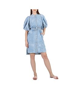 Stella Mccartney Crinkle Blue Denim Puff Sleeve Dress