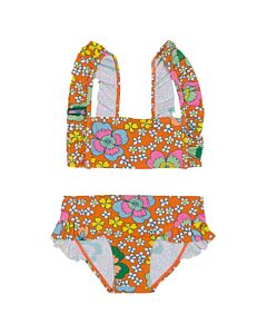 Stella Mccartney Girls Arancio / Multicolor Floral-Print Ruffled Bikini, Size 4