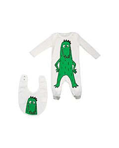 Stella McCartney Infant White / Green Dinossaur-Print Babygrown Set