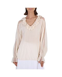 Stella McCartney Ladies Knit Tops Tops White Ruffle Top Cut Shld, Brand Size 40 (US Size 6)