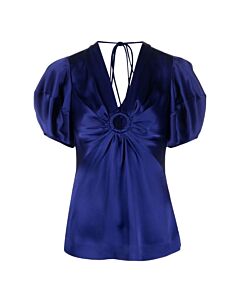 Stella Mccartney Sapphire Blue Puff-Sleeve Ruched Blouse