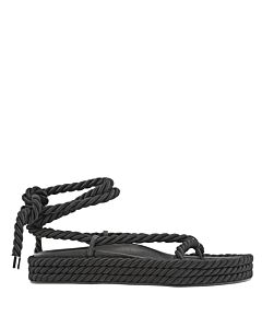 Studio Amelia Ladies Black Tether Rope Ankle-Wrap Flat Sandals