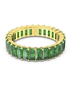 Swarovski Gold-Tone Plated Green Baguette Cut Matrix Ring, Size 50