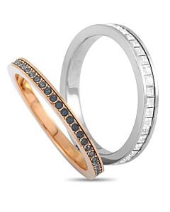 Swarovski Hint Rhodium and Rose Gold Plated Stainless Steel Black and Clear Swarovski Crystal Double Ring