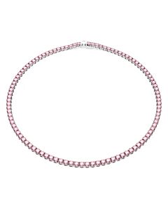 Swarovski Pink Rhodium Plated Round Cut Matrix Tennis Necklace